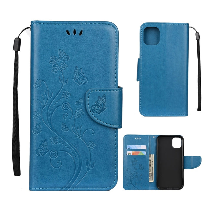 Estuche de cuero con tapa horizontal con patrón de flores de mariposa con soporte y ranuras para tarjetas y billetera, For iPhone 11 Pro, For iPhone 11, For iPhone 11 Pro Max
