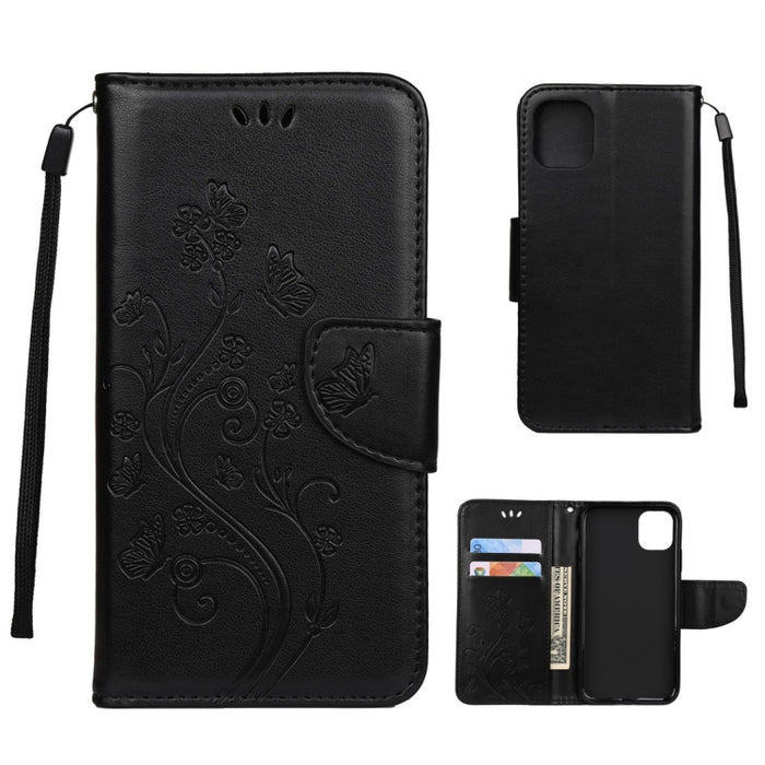 Estuche de cuero con tapa horizontal con patrón de flores de mariposa con soporte y ranuras para tarjetas y billetera, For iPhone 11 Pro, For iPhone 11, For iPhone 11 Pro Max