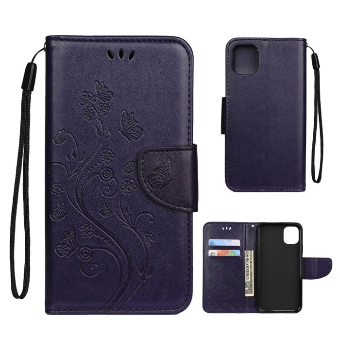 Estuche de cuero con tapa horizontal con patrón de flores de mariposa con soporte y ranuras para tarjetas y billetera, For iPhone 11 Pro, For iPhone 11, For iPhone 11 Pro Max