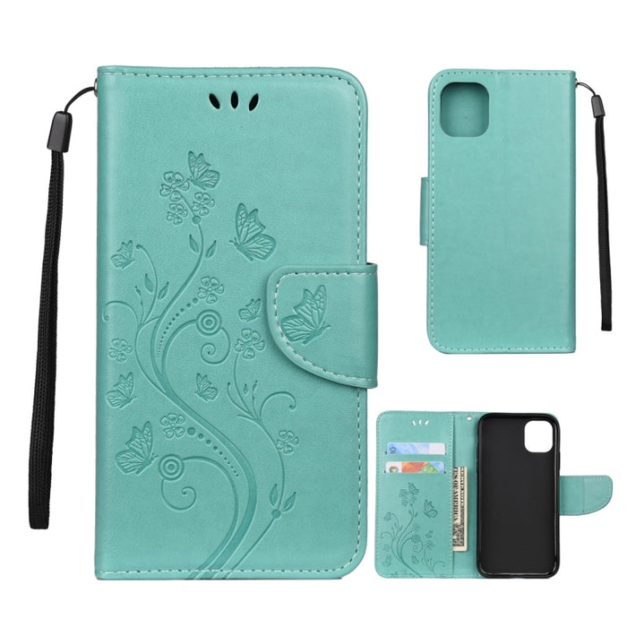 Estuche de cuero con tapa horizontal con patrón de flores de mariposa con soporte y ranuras para tarjetas y billetera, For iPhone 11 Pro, For iPhone 11, For iPhone 11 Pro Max