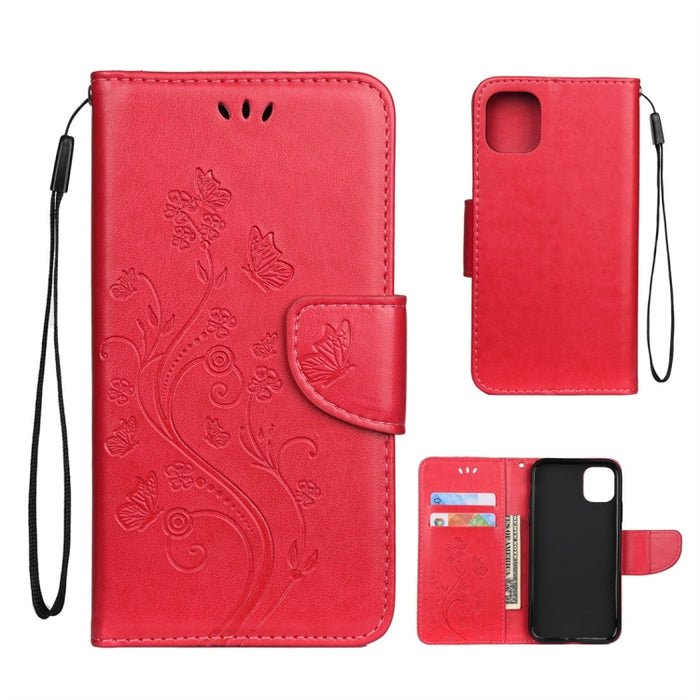 Estuche de cuero con tapa horizontal con patrón de flores de mariposa con soporte y ranuras para tarjetas y billetera, For iPhone 11 Pro, For iPhone 11, For iPhone 11 Pro Max