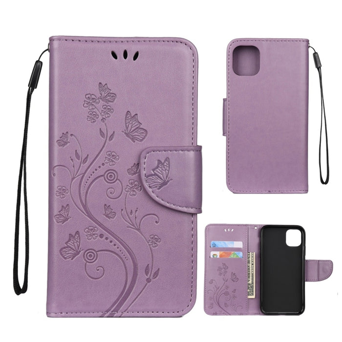 Estuche de cuero con tapa horizontal con patrón de flores de mariposa con soporte y ranuras para tarjetas y billetera, For iPhone 11 Pro, For iPhone 11, For iPhone 11 Pro Max