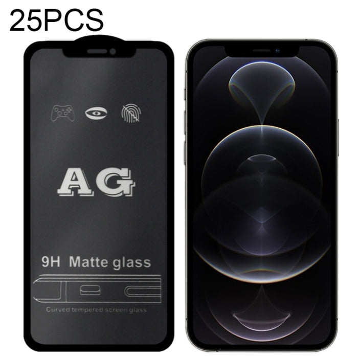 25 PCS AG Película de vidrio templado de cubierta completa esmerilada mate, For iPhone 12 mini, For iPhone 12 / 12 Pro, For iPhone 12 Pro Max