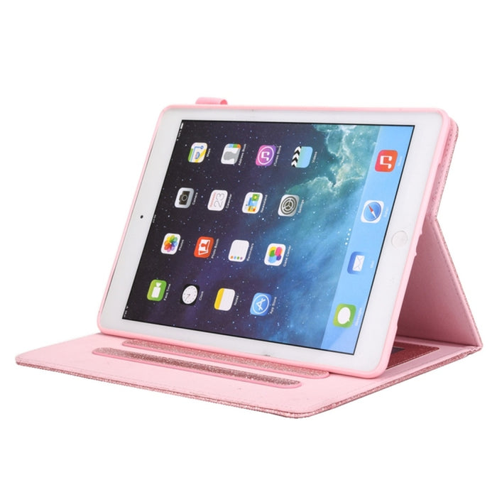 Para iPad 10.2 pulgadas Glitter Powder Funda de cuero con tapa horizontal con soporte y ranura para tarjeta y marco de fotos y billetera