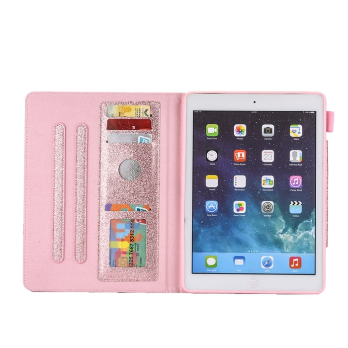 Para iPad 10.2 pulgadas Glitter Powder Funda de cuero con tapa horizontal con soporte y ranura para tarjeta y marco de fotos y billetera