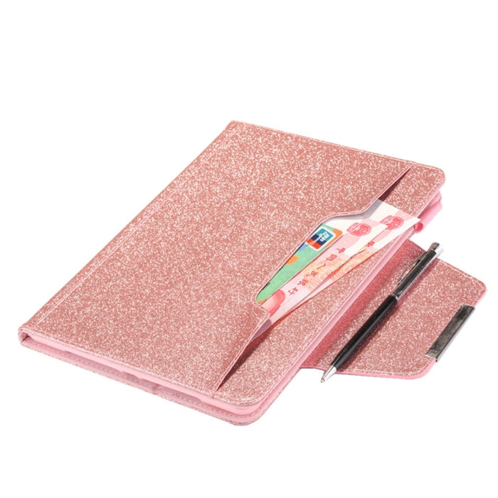 Para iPad 10.2 pulgadas Glitter Powder Funda de cuero con tapa horizontal con soporte y ranura para tarjeta y marco de fotos y billetera