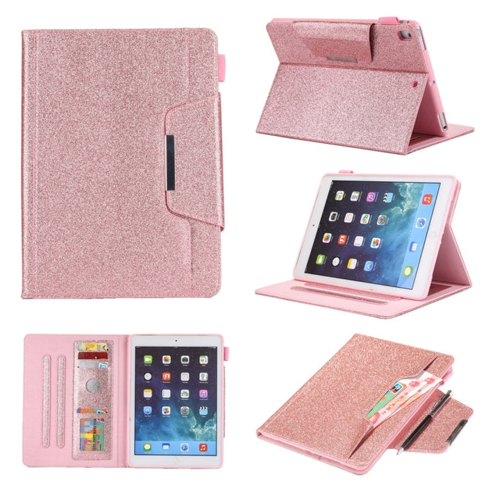 Para iPad 10.2 pulgadas Glitter Powder Funda de cuero con tapa horizontal con soporte y ranura para tarjeta y marco de fotos y billetera