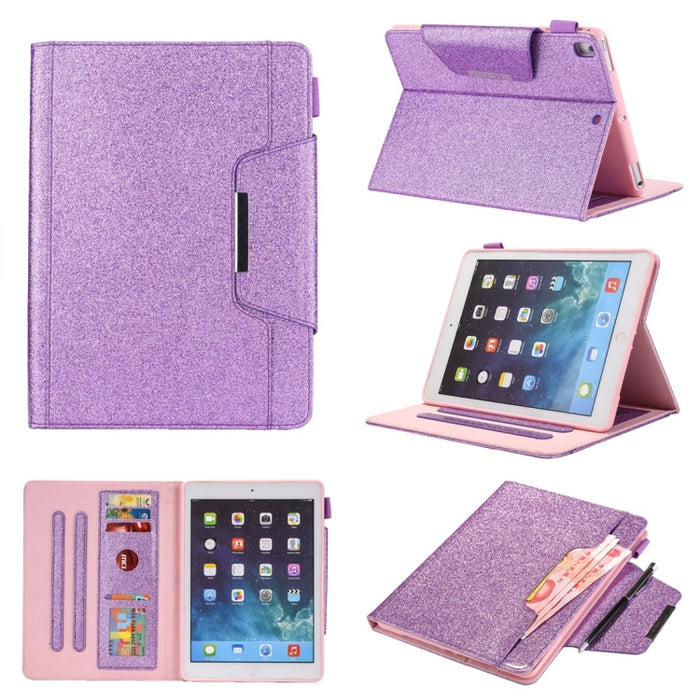 Para iPad 10.2 pulgadas Glitter Powder Funda de cuero con tapa horizontal con soporte y ranura para tarjeta y marco de fotos y billetera