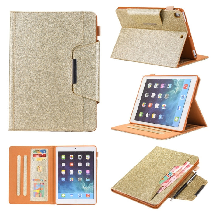 Para iPad 10.2 pulgadas Glitter Powder Funda de cuero con tapa horizontal con soporte y ranura para tarjeta y marco de fotos y billetera