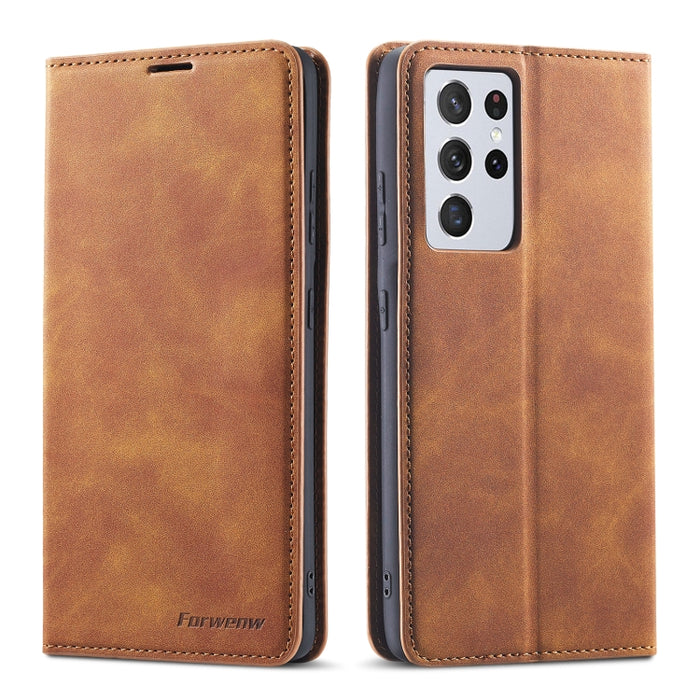 Forwenw Dream Series Oil Edge Fuerte magnetismo Funda de cuero con tapa horizontal con soporte y ranuras para tarjetas y billetera y marco de fotos, For Samsung Galaxy S21 5G, For Samsung Galaxy S21+ 5G, For Samsung Galaxy S21 Ultra 5G                 ...
