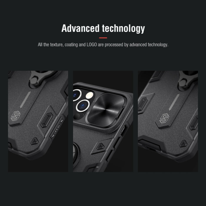 Estuche protector NILLKIN CamShield Armor a prueba de golpes con soporte de anillo invisible, For iPhone 12 Pro Max
