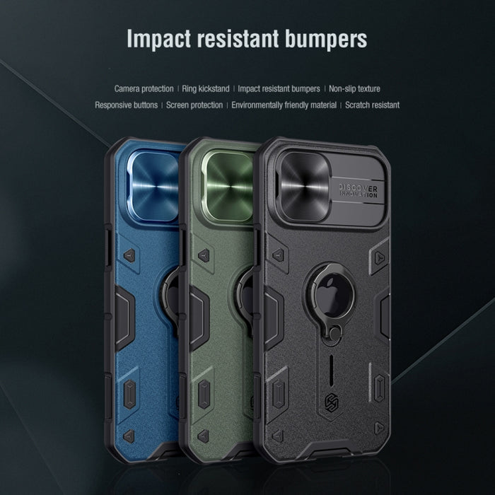 Estuche protector NILLKIN CamShield Armor a prueba de golpes con soporte de anillo invisible, For iPhone 12 Pro Max