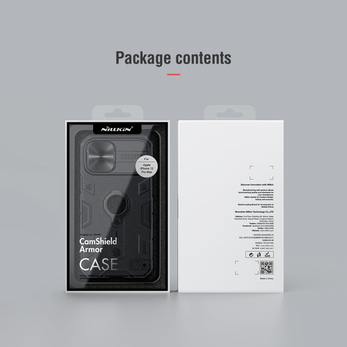 Estuche protector NILLKIN CamShield Armor a prueba de golpes con soporte de anillo invisible, For iPhone 12 Pro Max