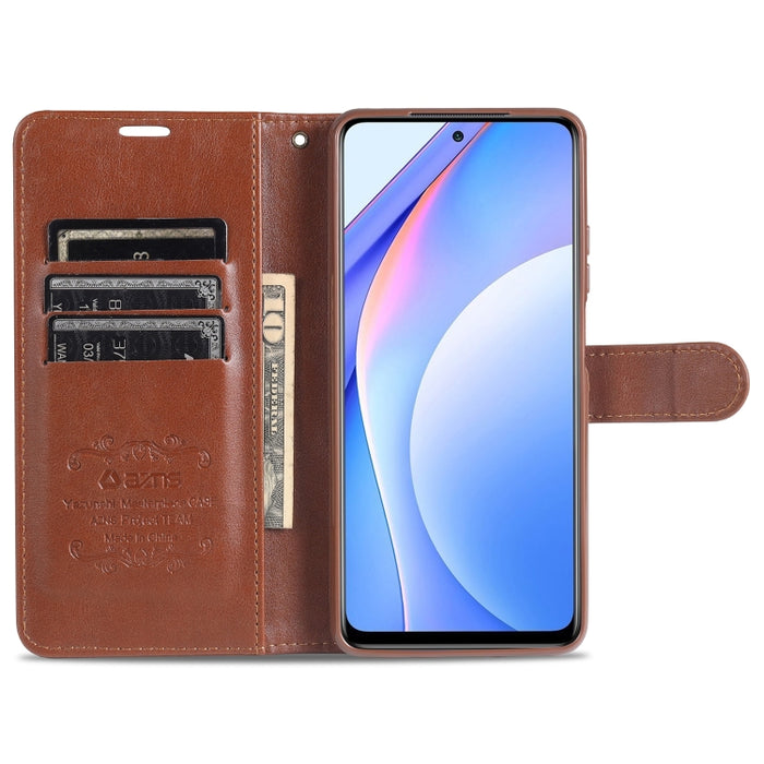 AZNS Estuche de cuero con tapa horizontal con textura de piel de oveja con soporte y ranuras para tarjetas y billetera, For Xiaomi Mi 10T Lite 5G