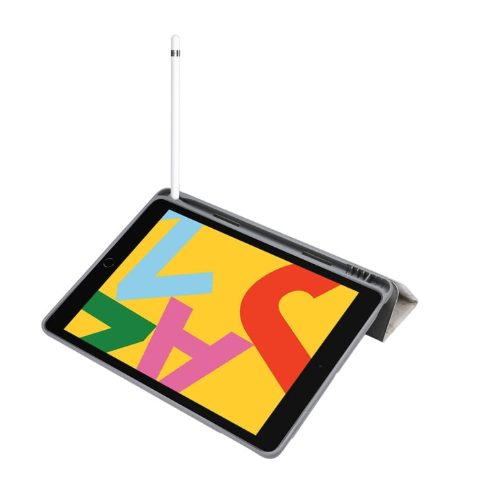 Para iPad 10.2 pulgadas Patrón de textura de mármol Estuche de cuero con tapa horizontal, con soporte de tres pliegues y ranura para bolígrafo y función de reposo / activación