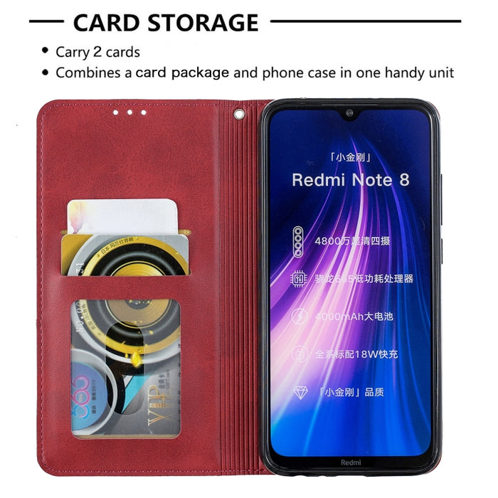 Estuche de cuero magnético con tapa horizontal con textura de rombos con soporte y ranuras para tarjetas, For Xiaomi Redmi Note 8, For Xiaomi Redmi Note 8 Pro