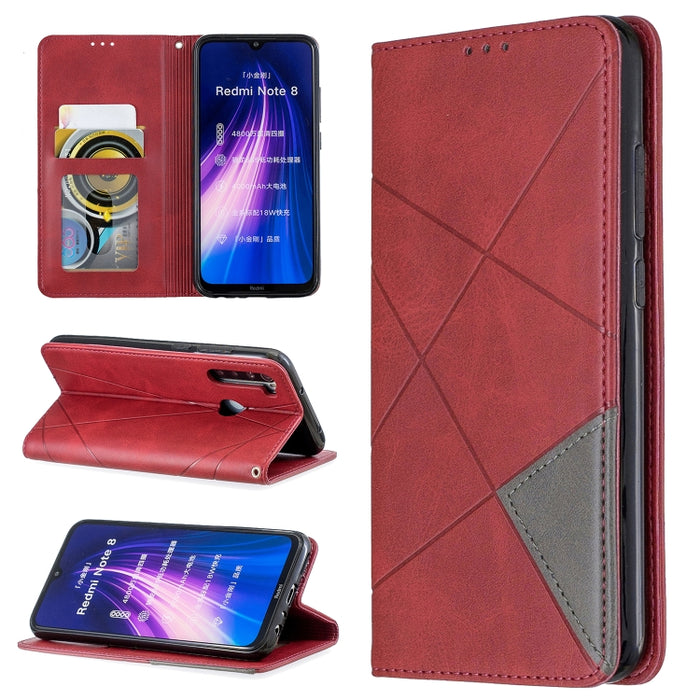 Estuche de cuero magnético con tapa horizontal con textura de rombos con soporte y ranuras para tarjetas, For Xiaomi Redmi Note 8, For Xiaomi Redmi Note 8 Pro