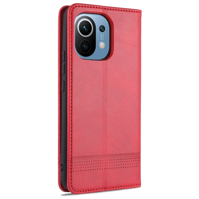 AZNS Estuche de cuero con tapa horizontal con textura de becerro magnético con ranuras para tarjetas y soporte y billetera, For Xiaomi Mi 11