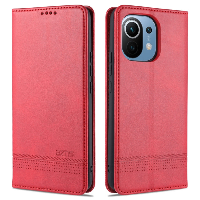AZNS Estuche de cuero con tapa horizontal con textura de becerro magnético con ranuras para tarjetas y soporte y billetera, For Xiaomi Mi 11