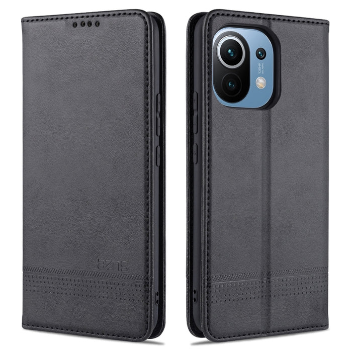 AZNS Estuche de cuero con tapa horizontal con textura de becerro magnético con ranuras para tarjetas y soporte y billetera, For Xiaomi Mi 11