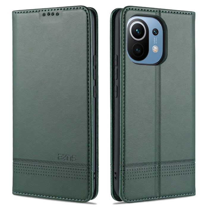 AZNS Estuche de cuero con tapa horizontal con textura de becerro magnético con ranuras para tarjetas y soporte y billetera, For Xiaomi Mi 11