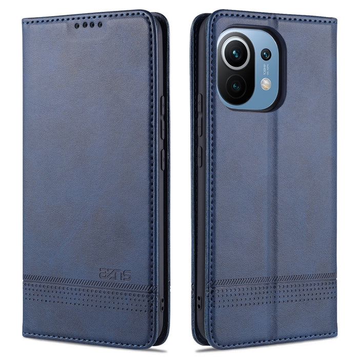 AZNS Estuche de cuero con tapa horizontal con textura de becerro magnético con ranuras para tarjetas y soporte y billetera, For Xiaomi Mi 11