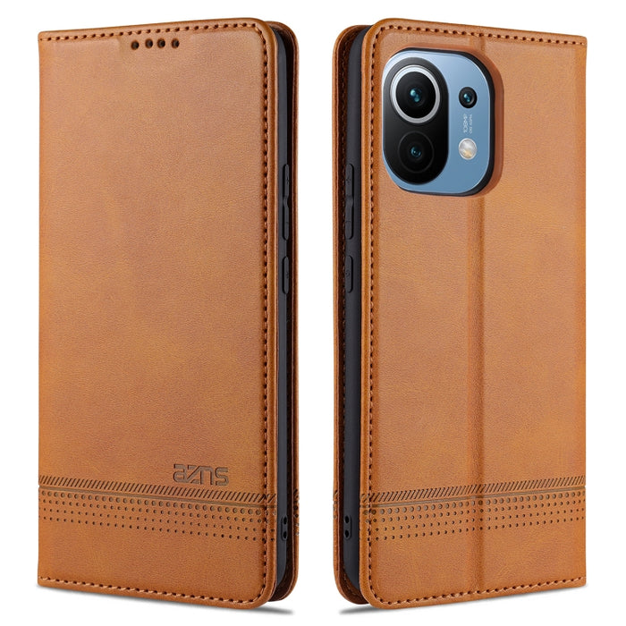 AZNS Estuche de cuero con tapa horizontal con textura de becerro magnético con ranuras para tarjetas y soporte y billetera, For Xiaomi Mi 11