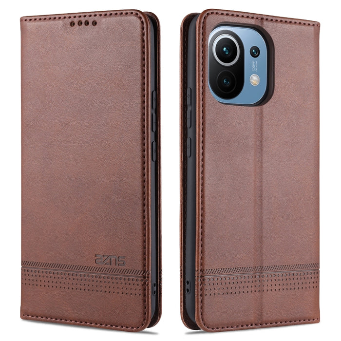 AZNS Estuche de cuero con tapa horizontal con textura de becerro magnético con ranuras para tarjetas y soporte y billetera, For Xiaomi Mi 11