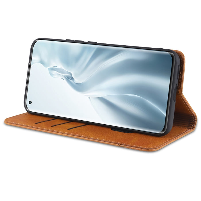 AZNS Estuche de cuero con tapa horizontal con textura de becerro magnético con ranuras para tarjetas y soporte y billetera, For Xiaomi Mi 11