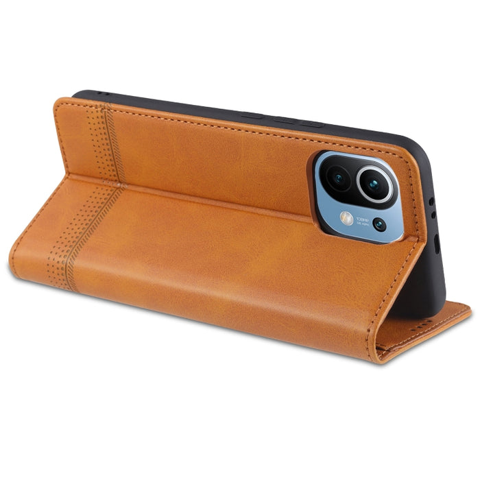 AZNS Estuche de cuero con tapa horizontal con textura de becerro magnético con ranuras para tarjetas y soporte y billetera, For Xiaomi Mi 11