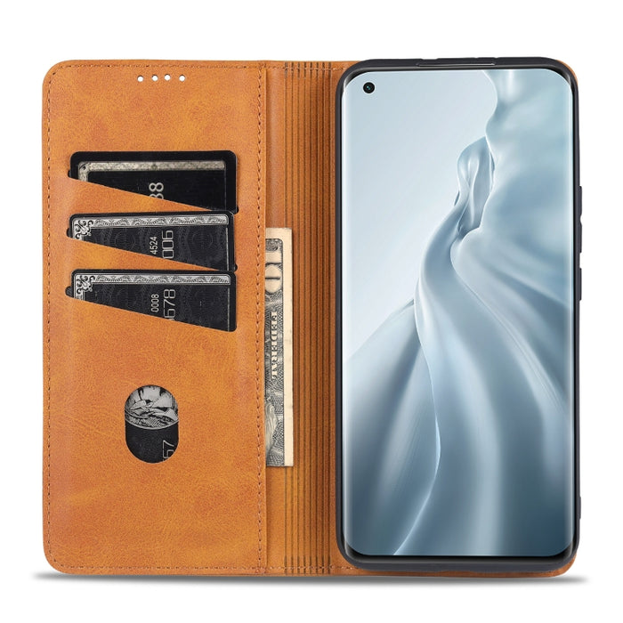 AZNS Estuche de cuero con tapa horizontal con textura de becerro magnético con ranuras para tarjetas y soporte y billetera, For Xiaomi Mi 11