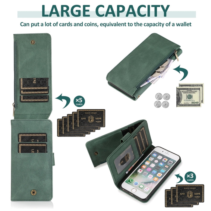 Funda de cuero con cremallera con textura de caballo loco con textura de piel, funda de cuero con tapa horizontal con soporte y ranuras para tarjetas, billetera y cordón, For iPhone 6, For iPhone 6 Plus, For iPhone SE 2022 / SE 2020 / 8 / 7            ...