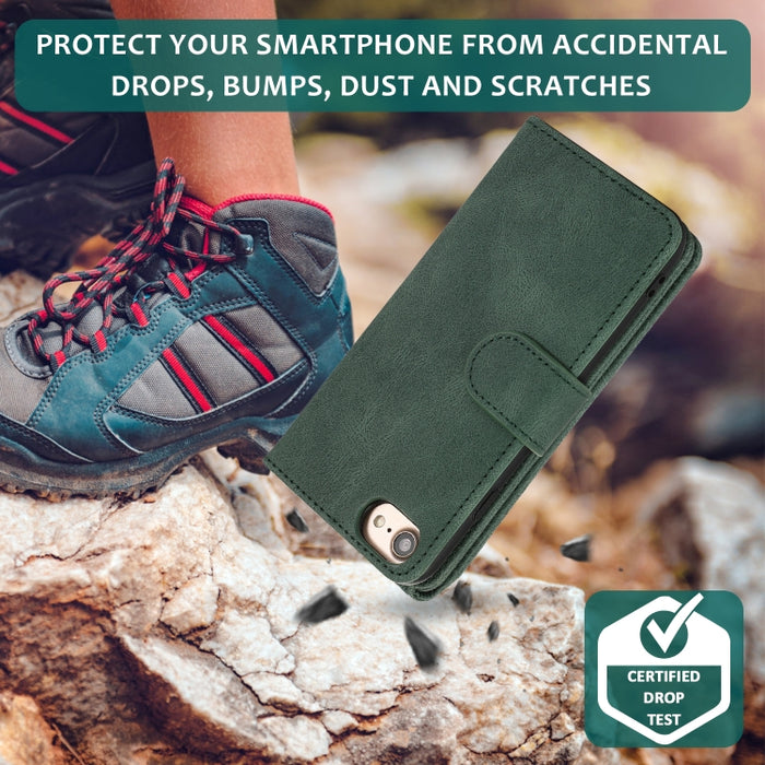 Funda de cuero con cremallera con textura de caballo loco con textura de piel, funda de cuero con tapa horizontal con soporte y ranuras para tarjetas, billetera y cordón, For iPhone 6, For iPhone 6 Plus, For iPhone SE 2022 / SE 2020 / 8 / 7            ...