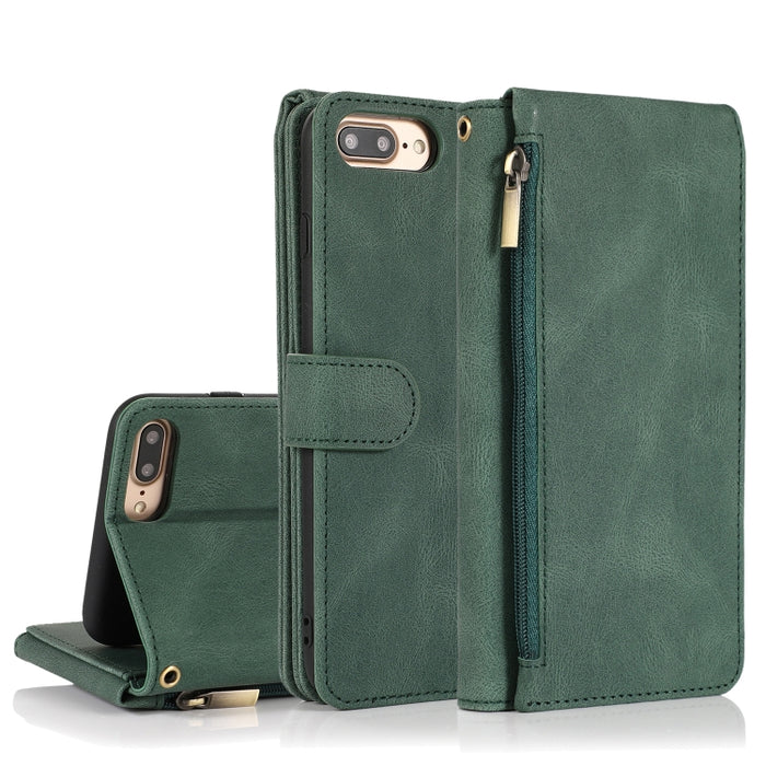 Funda de cuero con cremallera con textura de caballo loco con textura de piel, funda de cuero con tapa horizontal con soporte y ranuras para tarjetas, billetera y cordón, For iPhone 6, For iPhone 6 Plus, For iPhone SE 2022 / SE 2020 / 8 / 7            ...