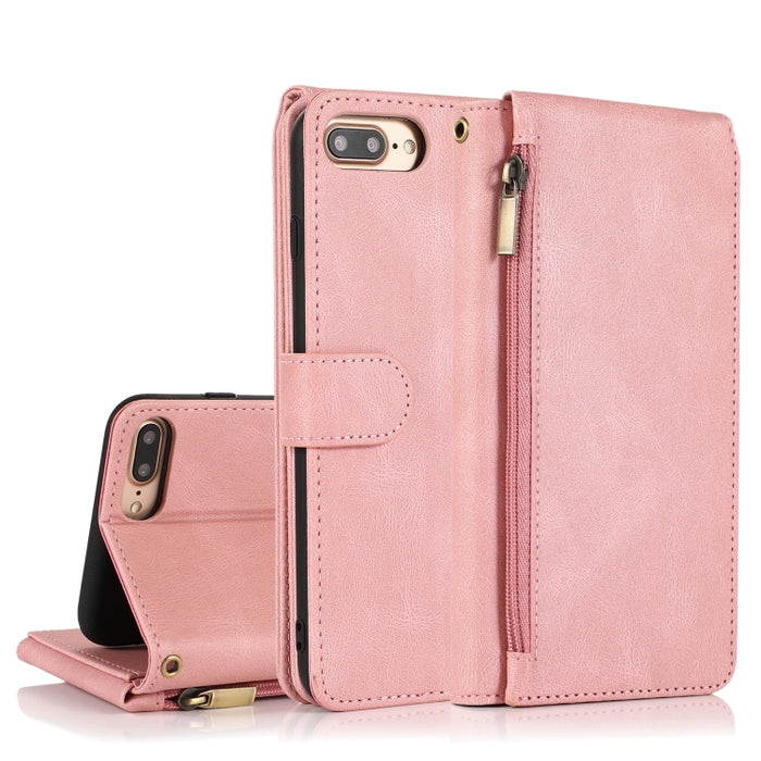Funda de cuero con cremallera con textura de caballo loco con textura de piel, funda de cuero con tapa horizontal con soporte y ranuras para tarjetas, billetera y cordón, For iPhone 6, For iPhone 6 Plus, For iPhone SE 2022 / SE 2020 / 8 / 7            ...