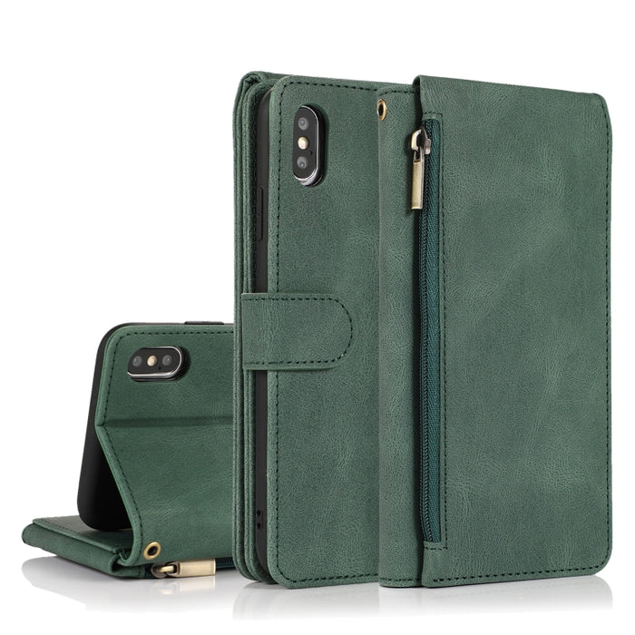 Funda de cuero con cremallera con textura de caballo loco con textura de piel, funda de cuero con tapa horizontal con soporte y ranuras para tarjetas, billetera y cordón, For iPhone 6, For iPhone 6 Plus, For iPhone SE 2022 / SE 2020 / 8 / 7            ...