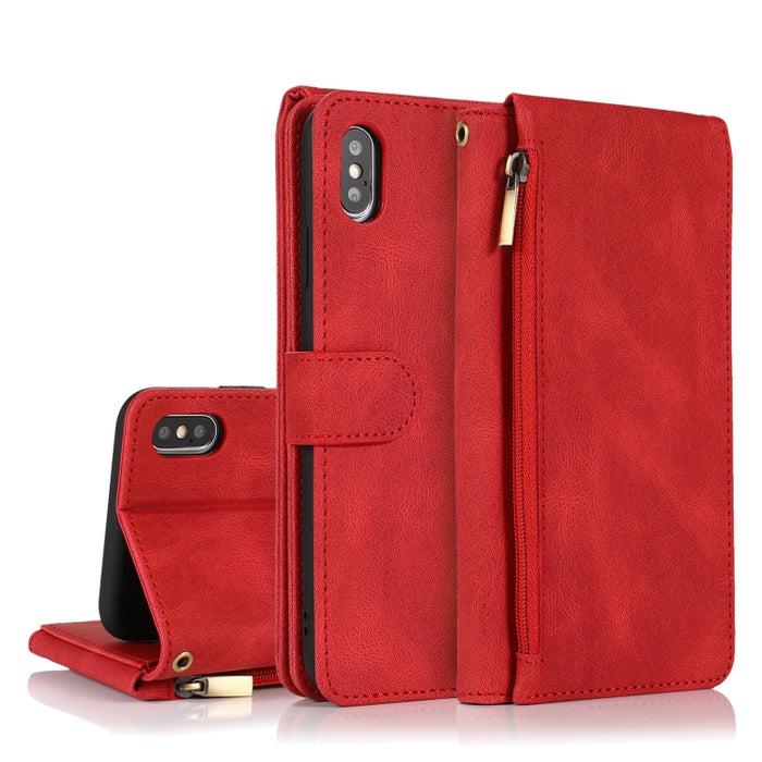 Funda de cuero con cremallera con textura de caballo loco con textura de piel, funda de cuero con tapa horizontal con soporte y ranuras para tarjetas, billetera y cordón, For iPhone 6, For iPhone 6 Plus, For iPhone SE 2022 / SE 2020 / 8 / 7            ...