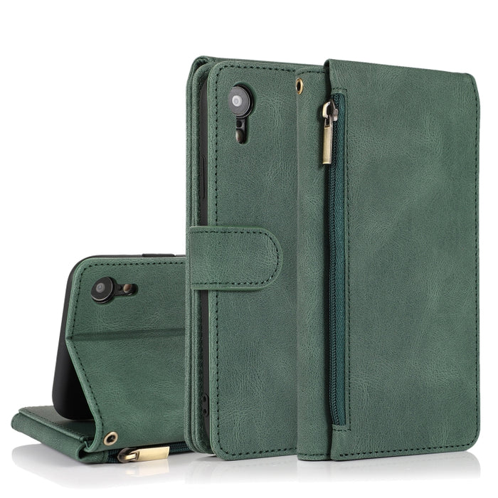 Funda de cuero con cremallera con textura de caballo loco con textura de piel, funda de cuero con tapa horizontal con soporte y ranuras para tarjetas, billetera y cordón, For iPhone 6, For iPhone 6 Plus, For iPhone SE 2022 / SE 2020 / 8 / 7            ...
