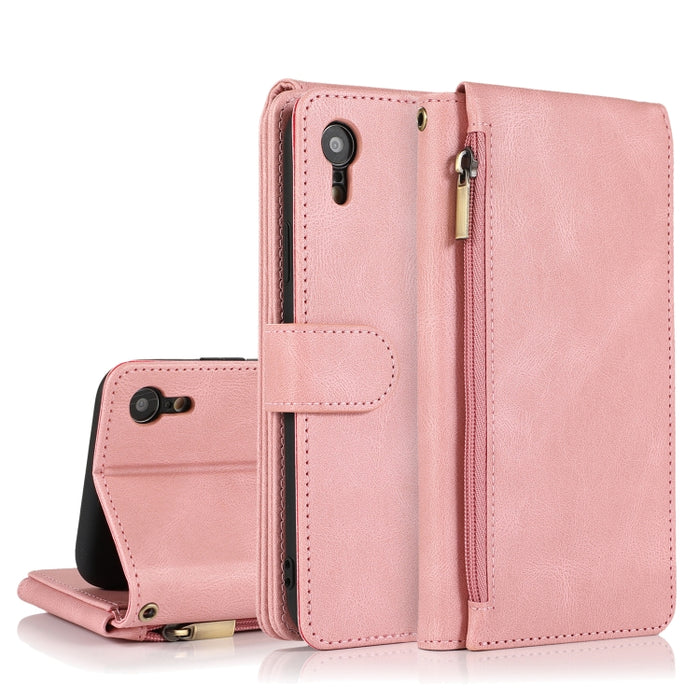 Funda de cuero con cremallera con textura de caballo loco con textura de piel, funda de cuero con tapa horizontal con soporte y ranuras para tarjetas, billetera y cordón, For iPhone 6, For iPhone 6 Plus, For iPhone SE 2022 / SE 2020 / 8 / 7            ...