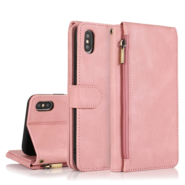 Funda de cuero con cremallera con textura de caballo loco con textura de piel, funda de cuero con tapa horizontal con soporte y ranuras para tarjetas, billetera y cordón, For iPhone 6, For iPhone 6 Plus, For iPhone SE 2022 / SE 2020 / 8 / 7            ...