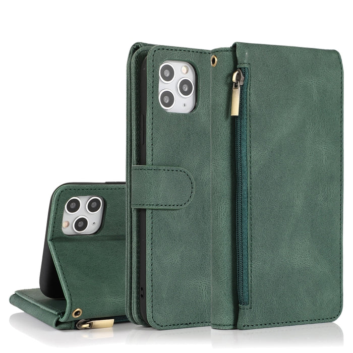 Funda de cuero con cremallera con textura de caballo loco con textura de piel, funda de cuero con tapa horizontal con soporte y ranuras para tarjetas, billetera y cordón, For iPhone 6, For iPhone 6 Plus, For iPhone SE 2022 / SE 2020 / 8 / 7            ...