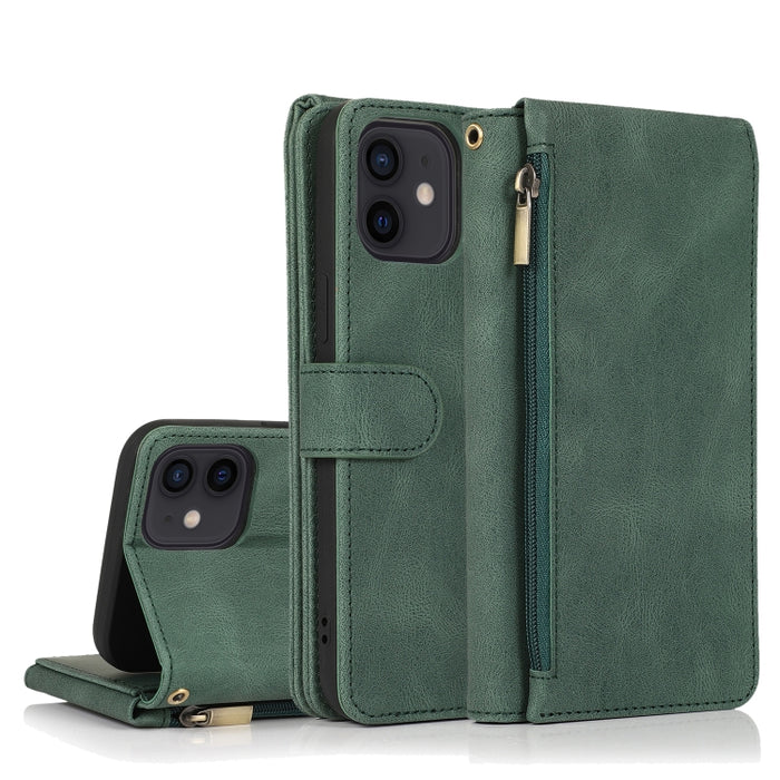 Funda de cuero con cremallera con textura de caballo loco con textura de piel, funda de cuero con tapa horizontal con soporte y ranuras para tarjetas, billetera y cordón, For iPhone 6, For iPhone 6 Plus, For iPhone SE 2022 / SE 2020 / 8 / 7            ...