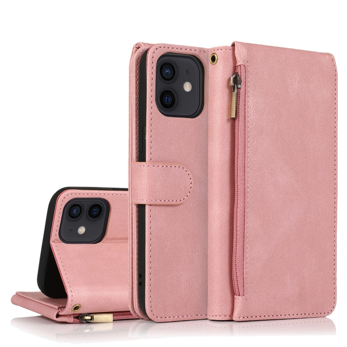 Funda de cuero con cremallera con textura de caballo loco con textura de piel, funda de cuero con tapa horizontal con soporte y ranuras para tarjetas, billetera y cordón, For iPhone 6, For iPhone 6 Plus, For iPhone SE 2022 / SE 2020 / 8 / 7            ...