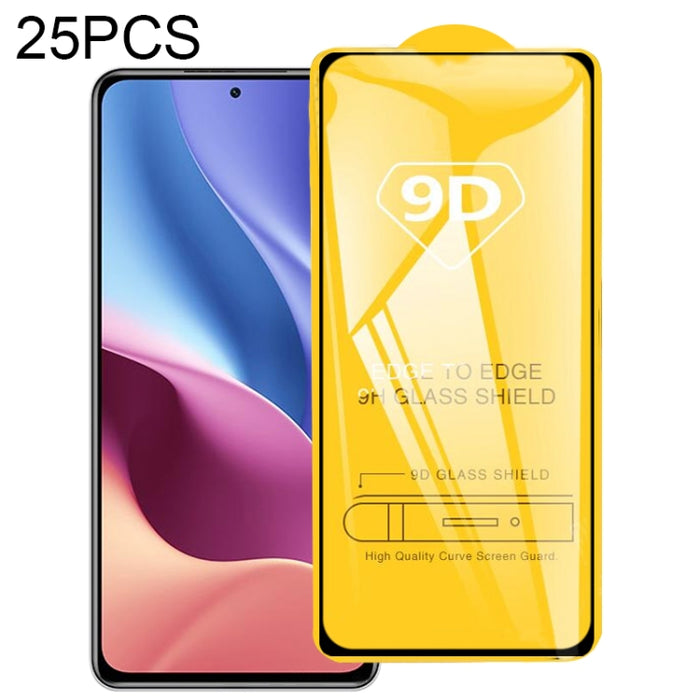 25 PCS 9D Película de vidrio templado de pantalla completa con pegamento completo, For OPPO A55 5G (25 PCS), For Samsung Galaxy A02 (25 PCS), For Xiaomi Redmi K40 (25 PCS), For Xiaomi Redmi K40 Pro (25 PCS)