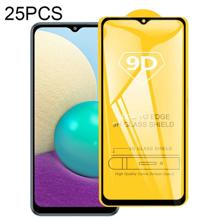 25 PCS 9D Película de vidrio templado de pantalla completa con pegamento completo, For OPPO A55 5G (25 PCS), For Samsung Galaxy A02 (25 PCS), For Xiaomi Redmi K40 (25 PCS), For Xiaomi Redmi K40 Pro (25 PCS)