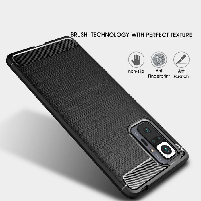 Estuche de TPU de fibra de carbono con textura cepillada, For Xiaomi Redmi Note 10 Pro