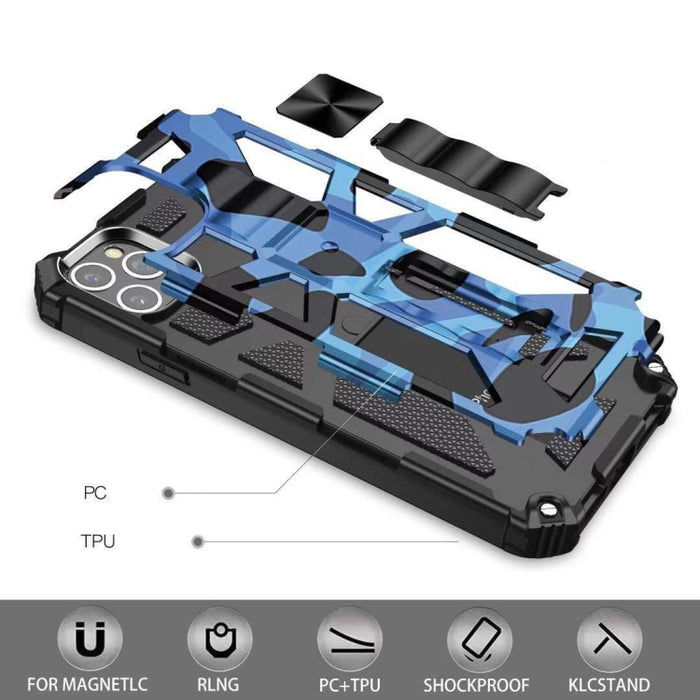 Camuflaje Armadura a prueba de golpes TPU + PC Estuche protector magnético con soporte, For iPhone 11, For iPhone 11 Pro, For iPhone 11 Pro Max