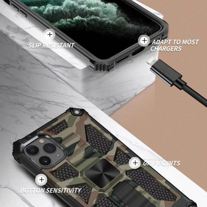 Camuflaje Armadura a prueba de golpes TPU + PC Estuche protector magnético con soporte, For iPhone 11, For iPhone 11 Pro, For iPhone 11 Pro Max
