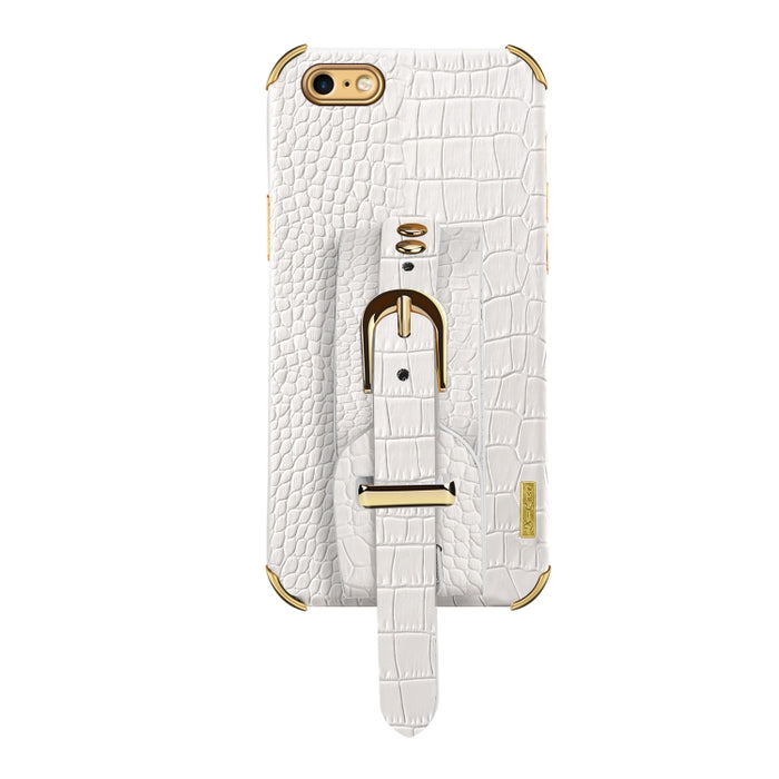 Estuche de cuero con patrón de cocodrilo de TPU electrochapado con correa para la muñeca