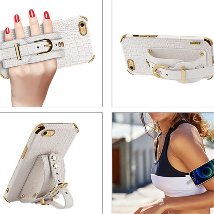 Estuche de cuero con patrón de cocodrilo de TPU electrochapado con correa para la muñeca
